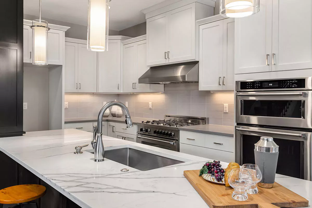 view of kitchen with bright painted countertops