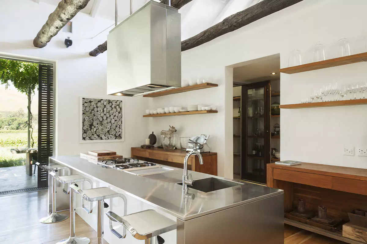 view of kitchen with stainless steel countertops