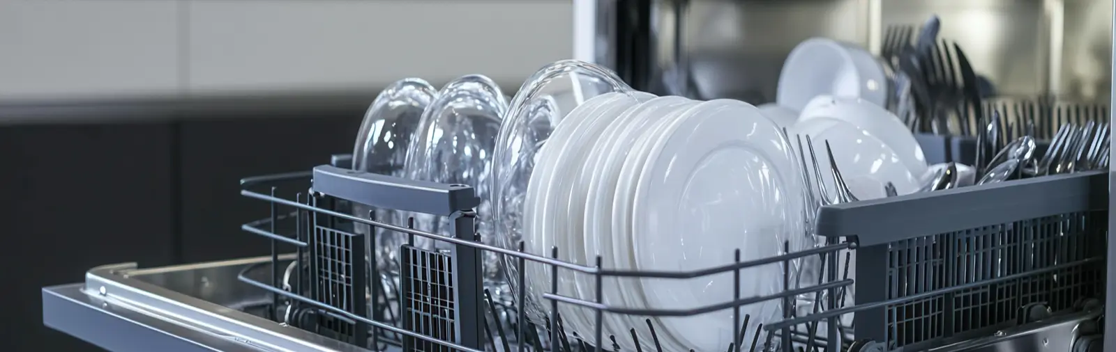A loaded dishwasher