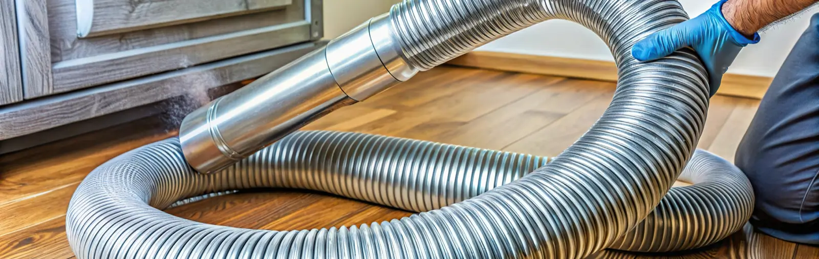 A handyman working on a clogged dryer vent.