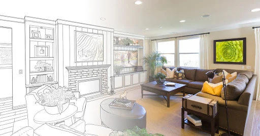 The diagrams of a home remodeling plan compared to the final design of the completed remodeling project.