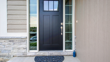 black door with windows