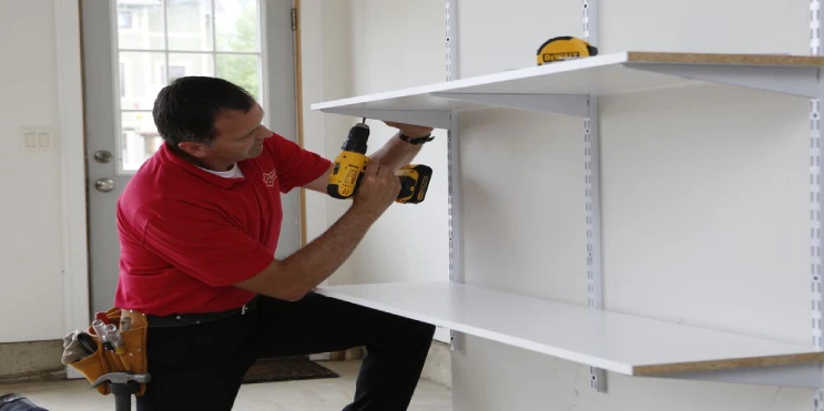 Mr. Handyaman doing shelf installation.