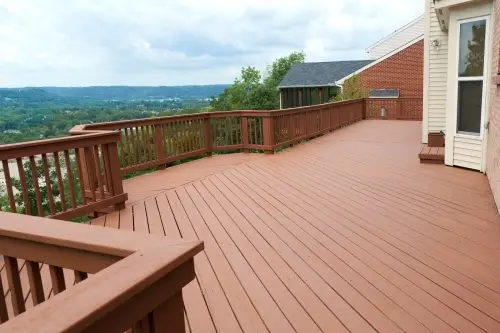 Freshly built deck overlooking city.