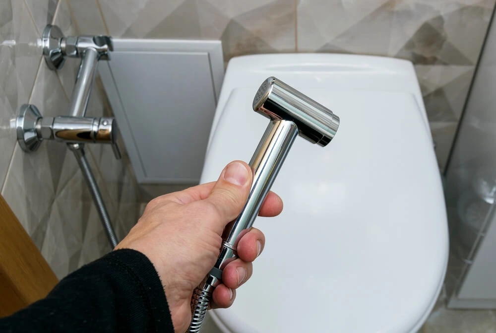 The bidet shower for hygiene and cleansing the body with water.