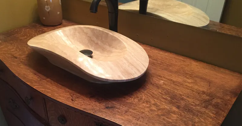 Wooden bathroom vanity.