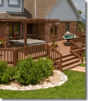 Exterior Wood Deck with railing and stairs.