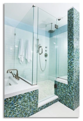 blue tiled shower