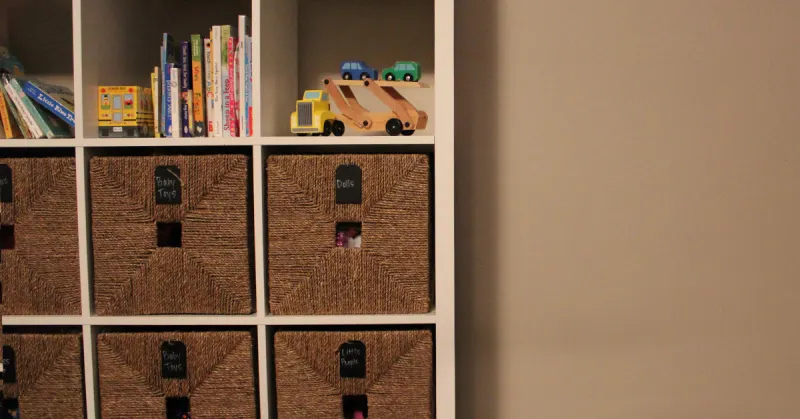 Shelves with baskets.