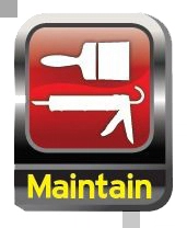 Animated paint brush and caulking gun with text: "Maintain".