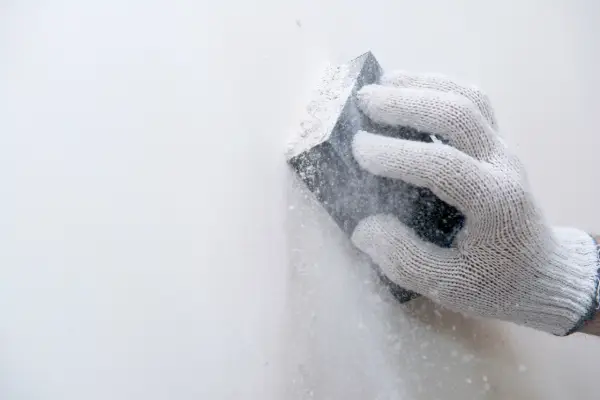 Hand Smoothing Out Wall Sandpaper.