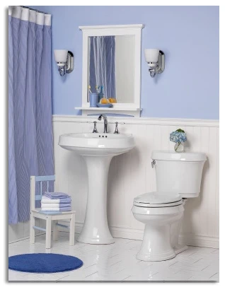 Blue and white bathroom.