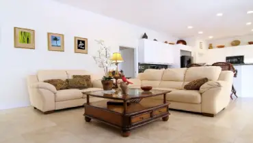 Built-in seating in living room.