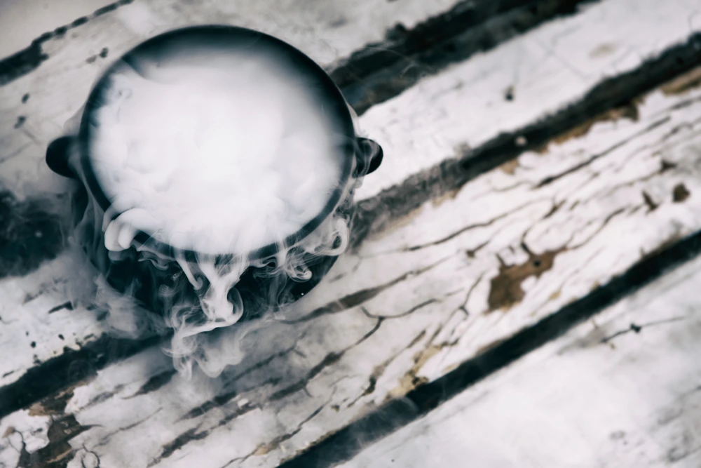 DIY witch cauldron with dry ice for spooky effect. 