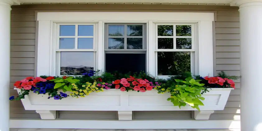 Window with a planter below it.