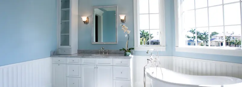 A modern bathroom that has been renovated by Mr. Handyman.