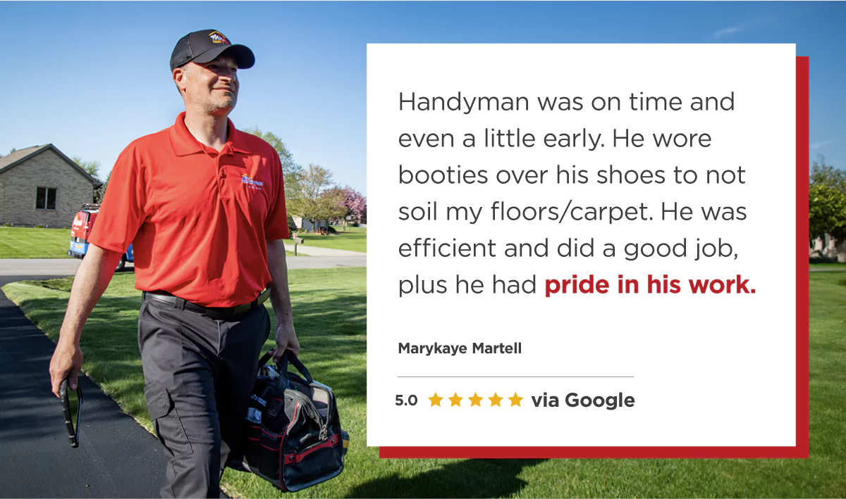 Five-star testimonial of Mr. Handyman services.