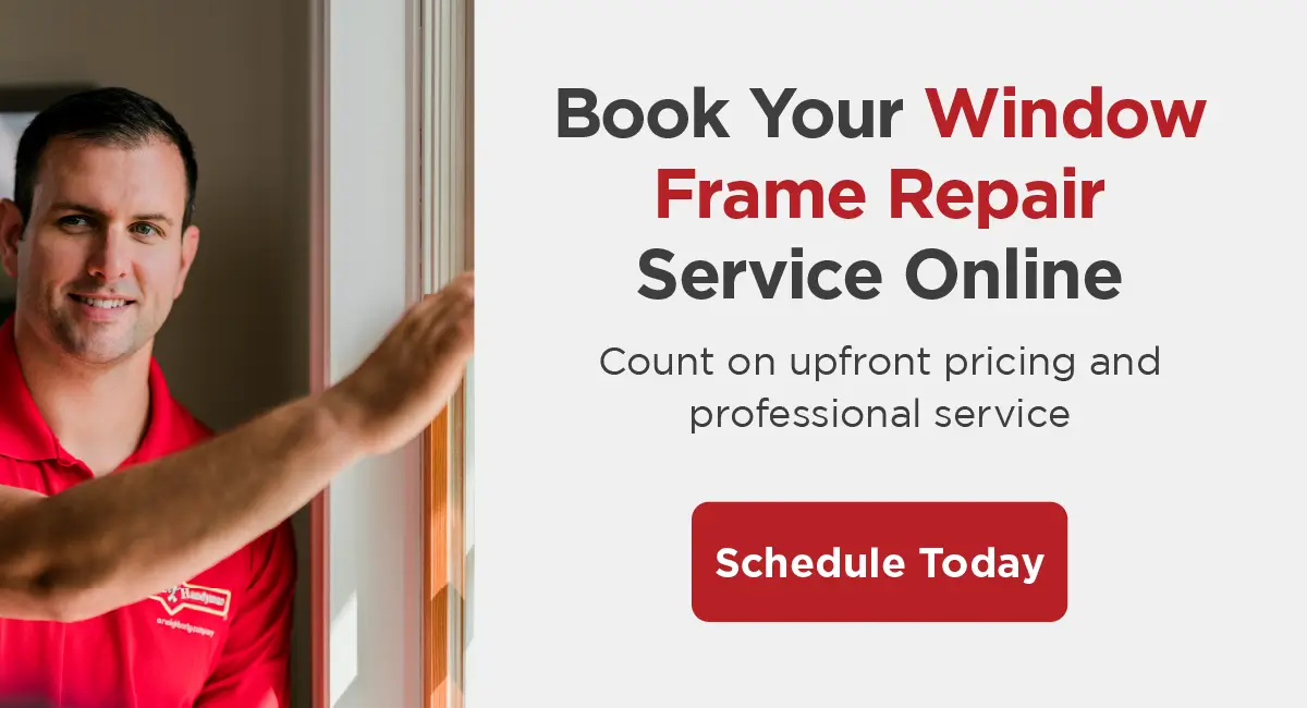 A promo for Mr. Handyman’s window frame repair services