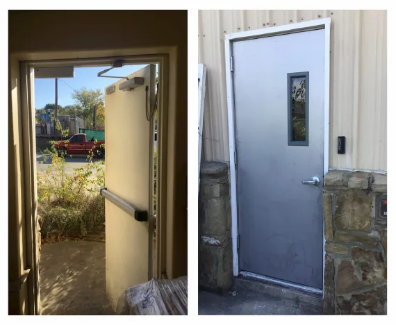 Mr. Handyman door installation.