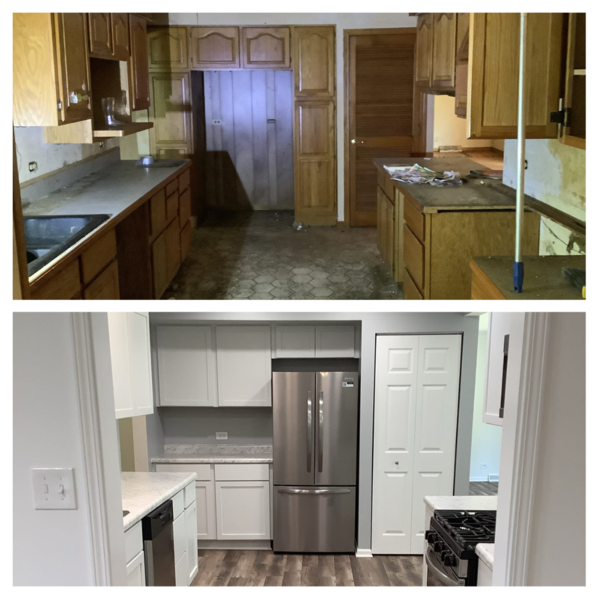 Before and after of kitchen remodeling in Lombard, IL by the pros at Mr. Handyman of Wheaton-Hinsdale.