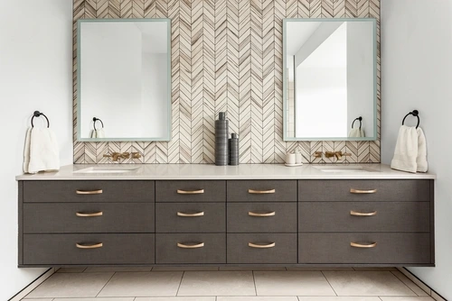 Modern bathroom backsplash and trim.