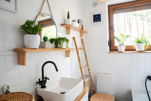 Modern bathroom shelves.