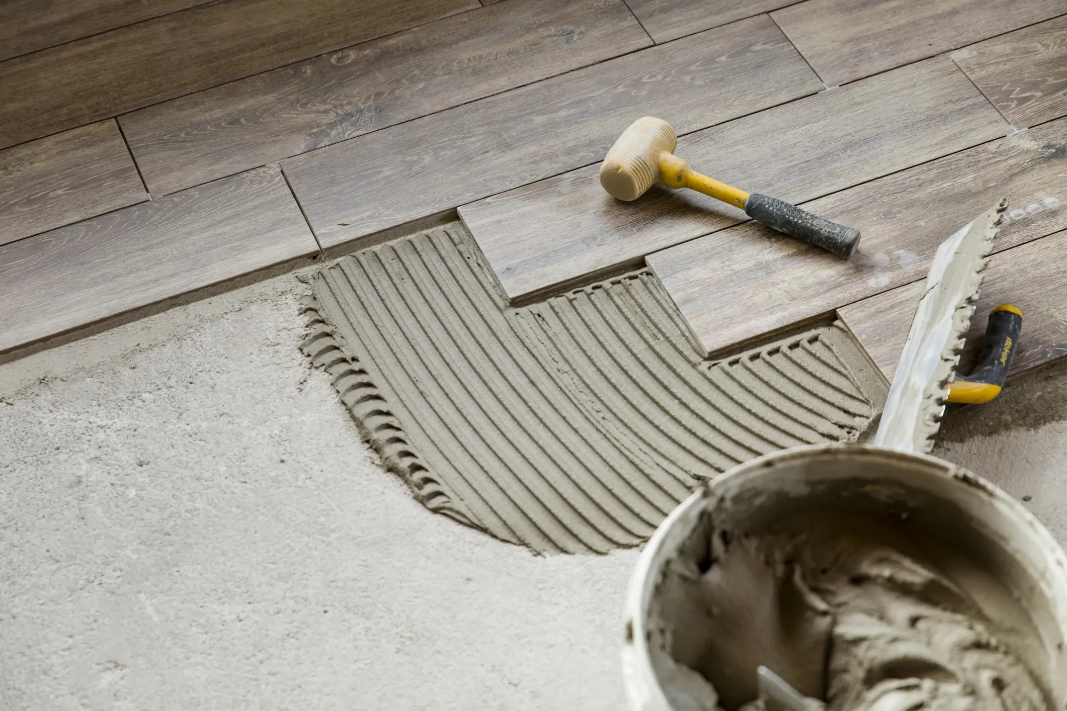 Image of a tile flooring installation job in progress in Spokane, WA.