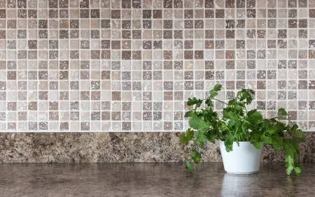 Tiled backsplash and countertop.