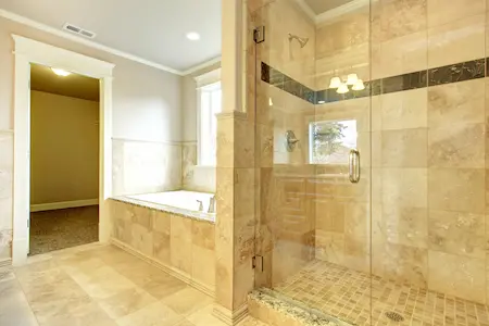 bathroom with glass shower door