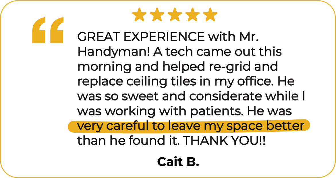 Testimonial from a Mr. Handyman Mooresville customer satisfied with our services for their healthcare office.