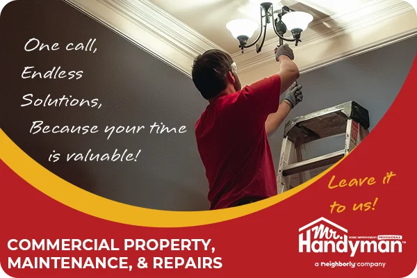 Handyman fixing a fixture in an activity center, showcasing Mr. Handyman's reliable and versatile commercial property maintenance services for busy property managers.