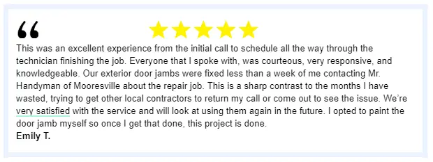 Five-star review of exterior door service.