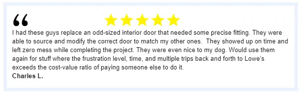 Five-star review of interior door service.