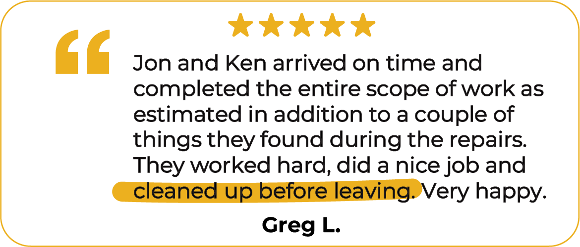 Testimonial from a Mr. Handyman Mooresville customer satisfied with timely arrival, quality work, and thorough cleanup.