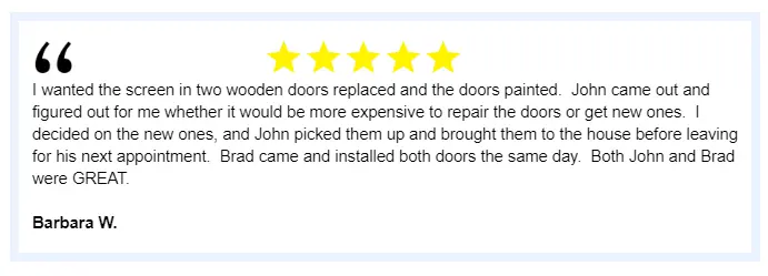 A five star review for screen doors.
