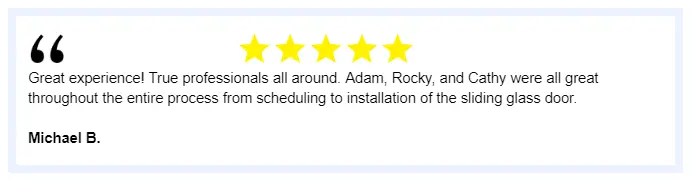 An image of a five star review for sliding glass doors.