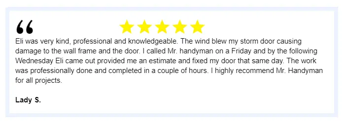 A five star review of strom door installation.