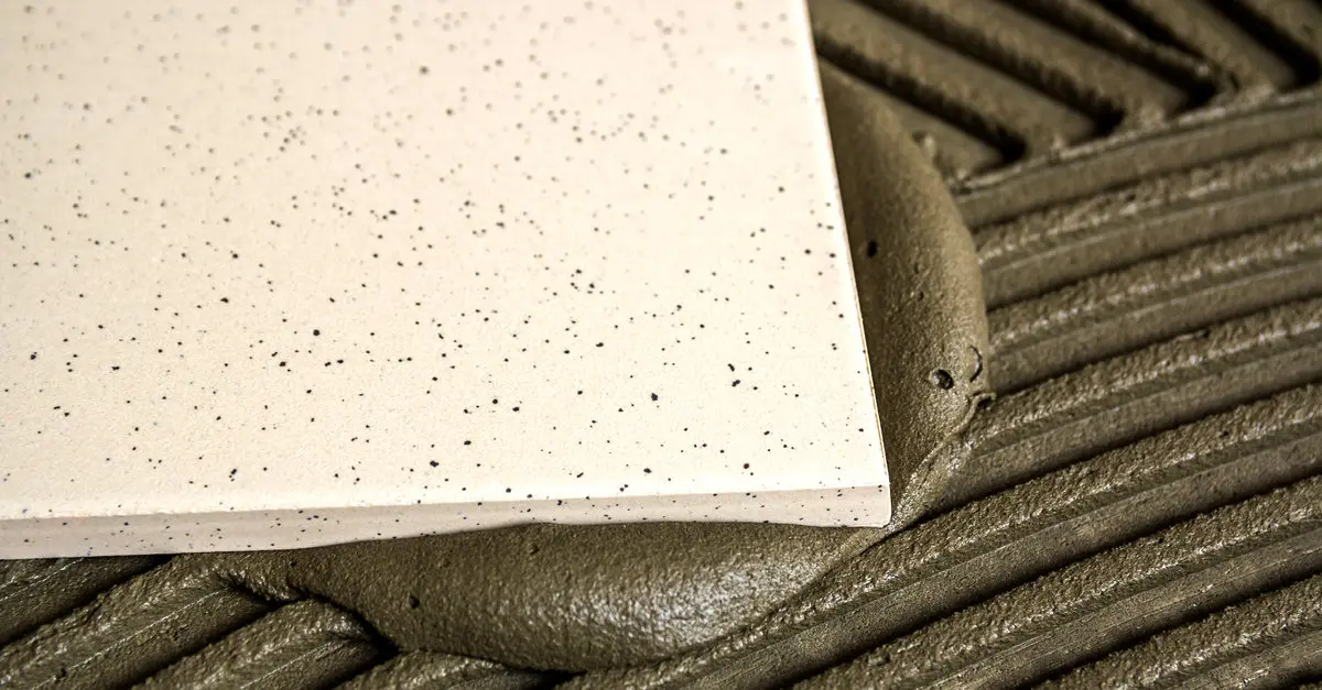 A tile sitting on grout.